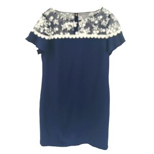 Karl Lagerfeld Paris Embroidered Dress Size 12 Navy & White Floral Retail $158